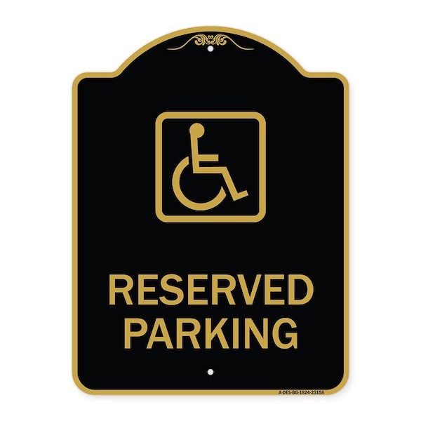 Reserved Parking Handicapped Blue, Black & Gold Aluminum Sign, 18" x 24", BG-1824-23158